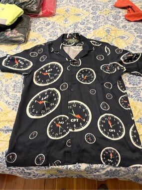 Denim Tears Dark Blue Mens Speedometer Print Short-Sleeve Shirt size XL